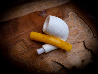 9MM Meerschaum, Rustic Patterned Special Handmade Half Bent Block Meerschaum Pipe With Leather Box- Astaş Meerschaum