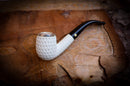 9MM Meerschaum, Silver Embriodered Special Handmade Bent Block Meerschaum Pipe With Leather Box- Astaş Meerschaum