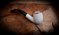 9MM Meerschaum, Silver Embriodered Special Handmade Bent Block Meerschaum Pipe With Leather Box- Astaş Meerschaum