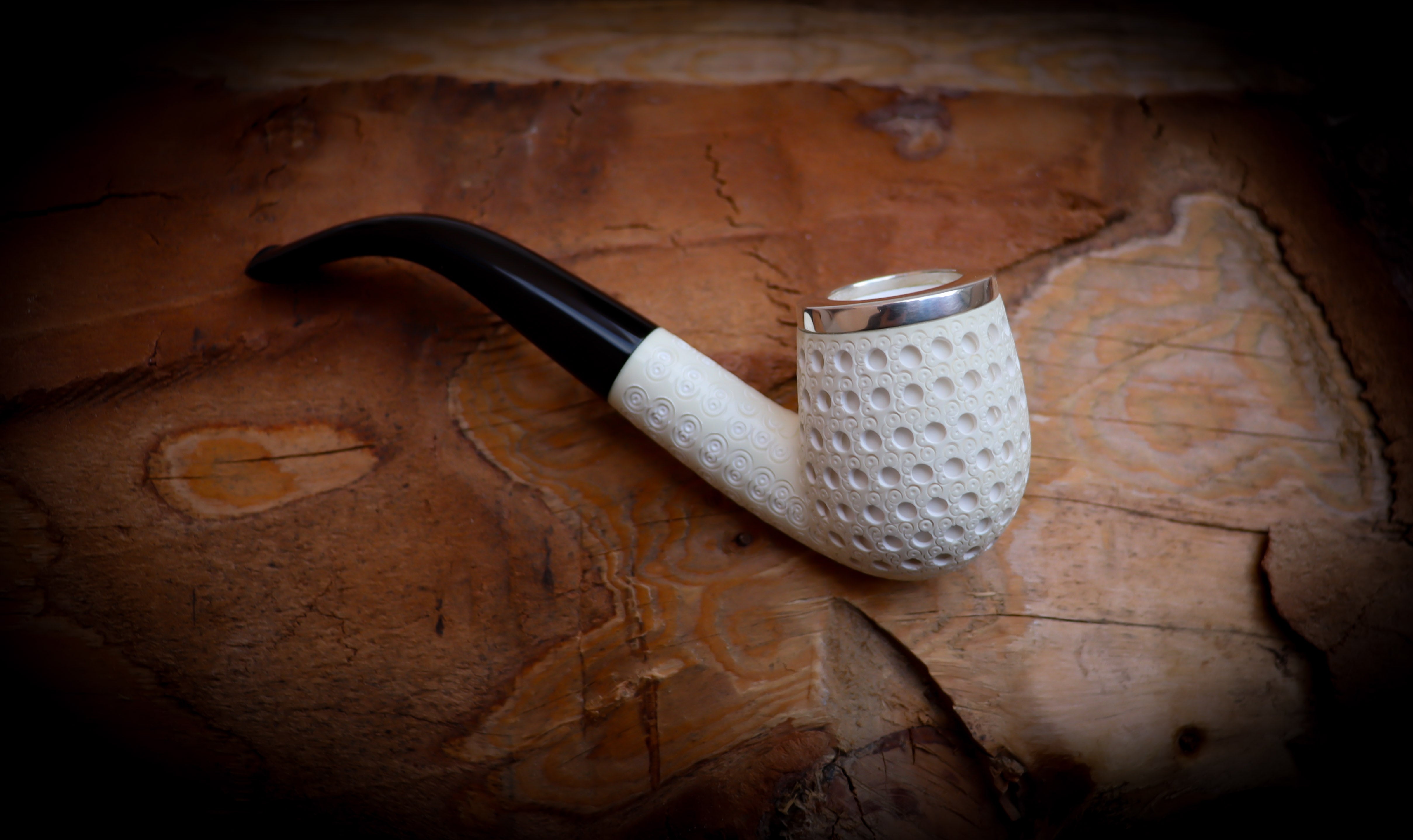 9MM Meerschaum, Silver Embriodered Special Handmade Bent Block Meerschaum Pipe With Leather Box- Astaş Meerschaum