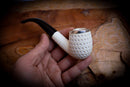 9MM Meerschaum, Silver Embriodered Special Handmade Bent Block Meerschaum Pipe With Leather Box- Astaş Meerschaum
