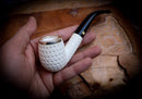 9MM Meerschaum, Silver Embriodered Special Handmade Bent Block Meerschaum Pipe With Leather Box- Astaş Meerschaum
