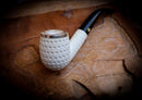9MM Meerschaum, Silver Embriodered Special Handmade Bent Block Meerschaum Pipe With Leather Box- Astaş Meerschaum