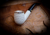 9MM Meerschaum, Silver Embriodered Special Handmade Bent Block Meerschaum Pipe With Leather Box- Astaş Meerschaum