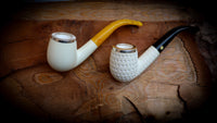 9MM Meerschaum, Silver Embriodered Special Handmade Bent Block Meerschaum Pipe With Leather Box- Astaş Meerschaum