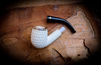 9MM Meerschaum, Silver Embriodered Special Handmade Bent Block Meerschaum Pipe With Leather Box- Astaş Meerschaum