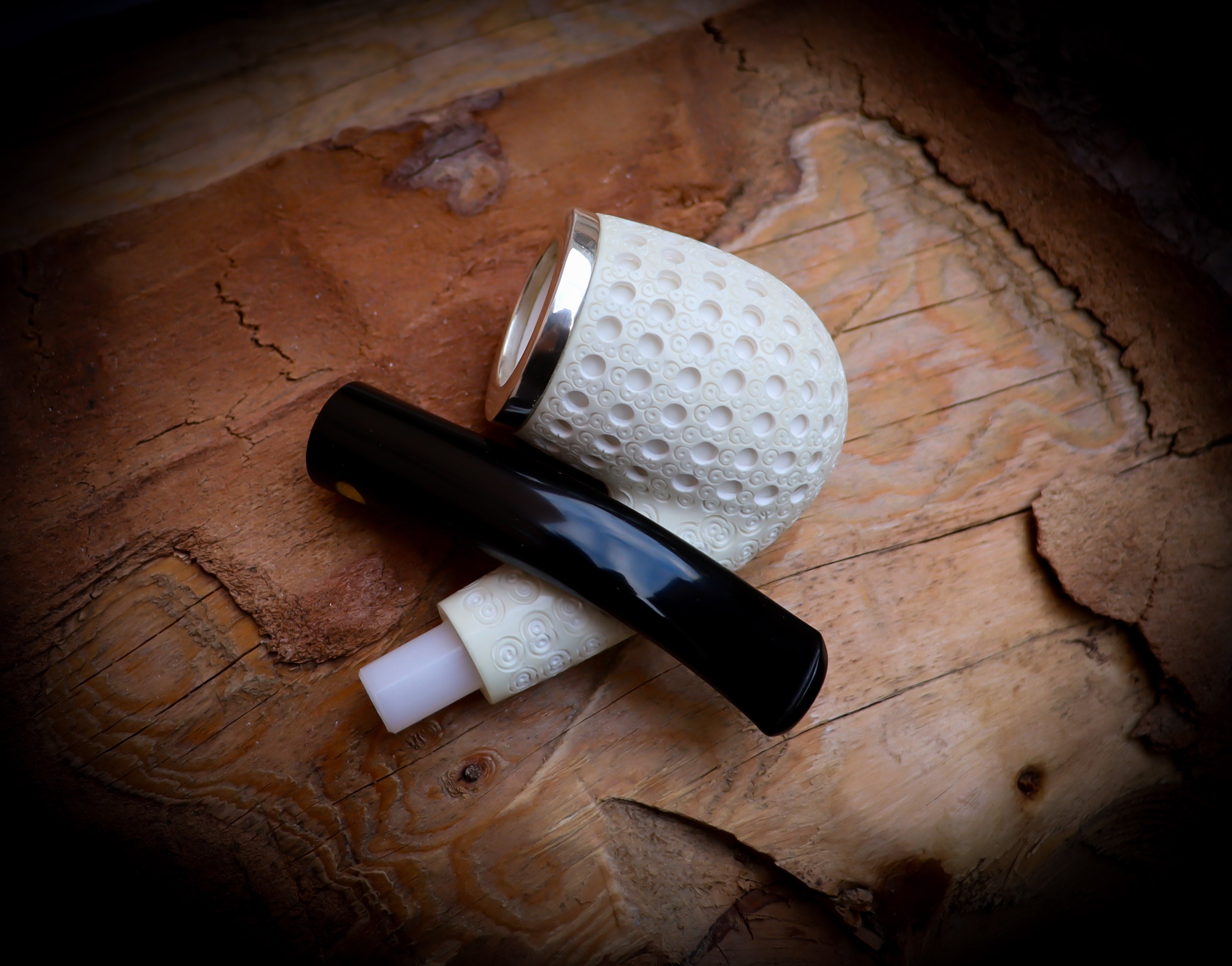 9MM Meerschaum, Silver Embriodered Special Handmade Bent Block Meerschaum Pipe With Leather Box- Astaş Meerschaum