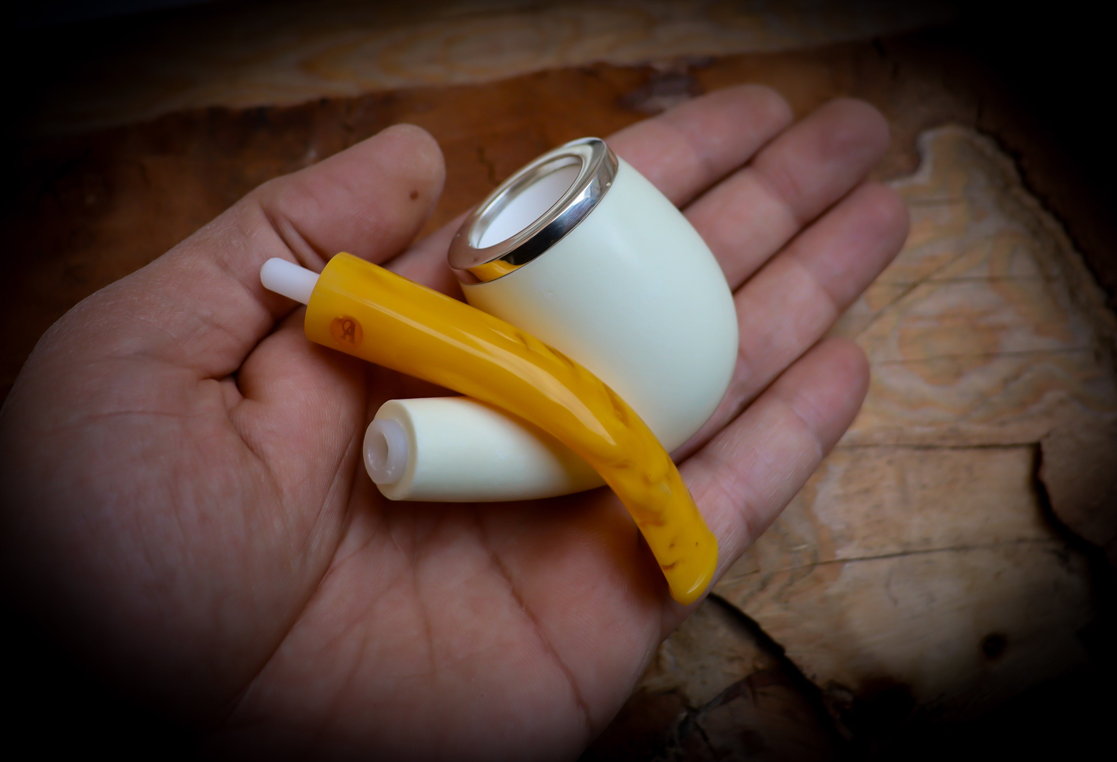 Silver Smooth Special Handmade Bent Block Meerschaum Pipe With Leather Case- Astaş Meerschaum