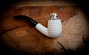 9MM Filtered Silver Cover Embriodered Special Handmade Half Bent Block Meerschaum Pipe With Leather Box-Astaş Meerschaum