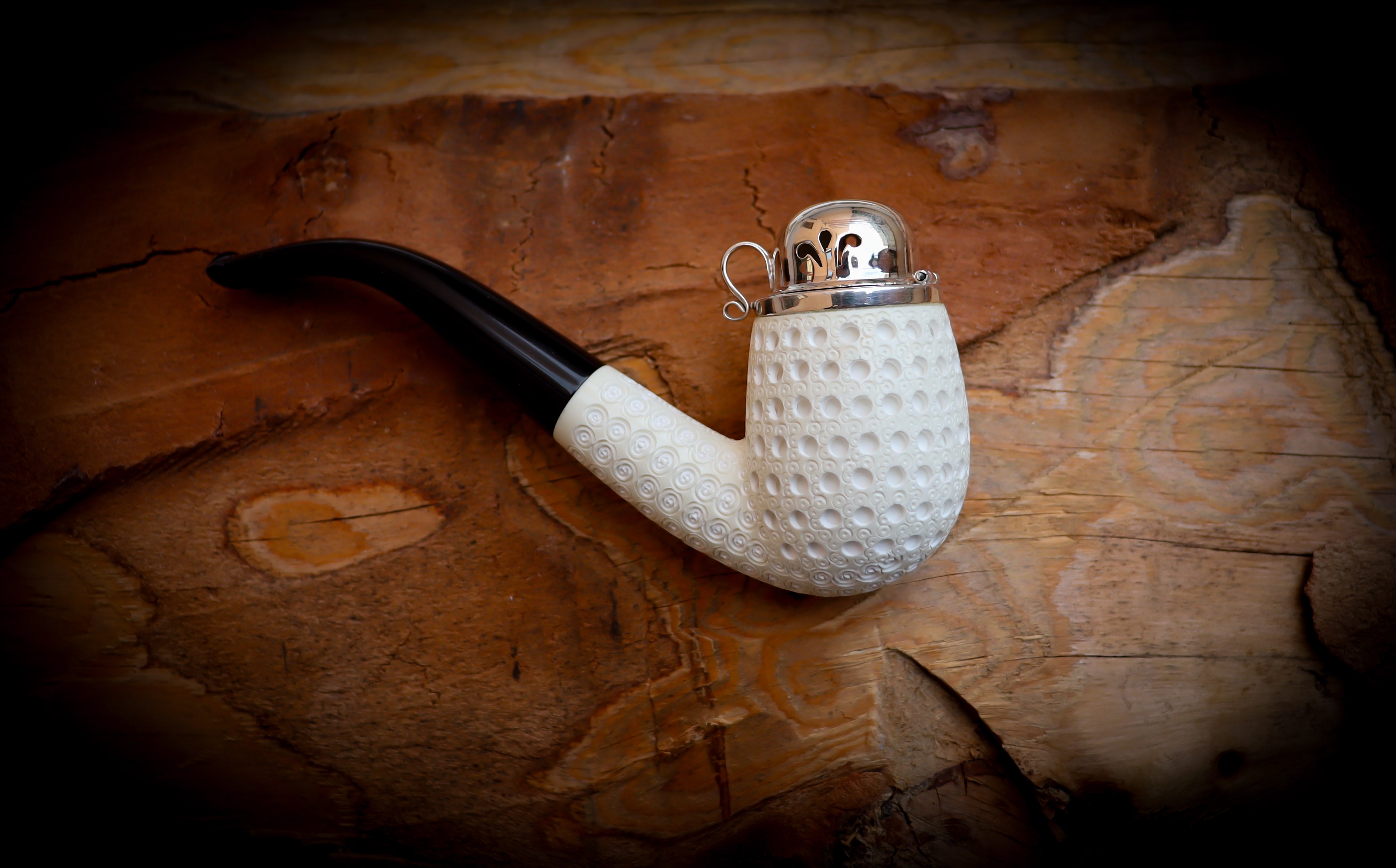 9MM Filtered Silver Cover Embriodered Special Handmade Half Bent Block Meerschaum Pipe With Leather Box-Astaş Meerschaum