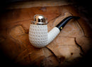 9MM Filtered Silver Cover Embriodered Special Handmade Half Bent Block Meerschaum Pipe With Leather Box-Astaş Meerschaum