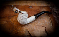9MM Filtered Silver Cover Embriodered Special Handmade Half Bent Block Meerschaum Pipe With Leather Box-Astaş Meerschaum