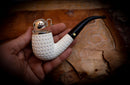 9MM Filtered Silver Cover Embriodered Special Handmade Half Bent Block Meerschaum Pipe With Leather Box-Astaş Meerschaum