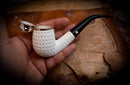 9MM Filtered Silver Cover Embriodered Special Handmade Half Bent Block Meerschaum Pipe With Leather Box-Astaş Meerschaum