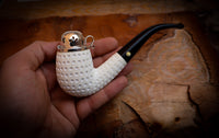 9MM Filtered Silver Cover Embriodered Special Handmade Half Bent Block Meerschaum Pipe With Leather Box-Astaş Meerschaum