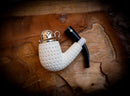 9MM Filtered Silver Cover Embriodered Special Handmade Half Bent Block Meerschaum Pipe With Leather Box-Astaş Meerschaum