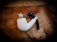9MM Filtered Silver Cover Embriodered Special Handmade Half Bent Block Meerschaum Pipe With Leather Box-Astaş Meerschaum