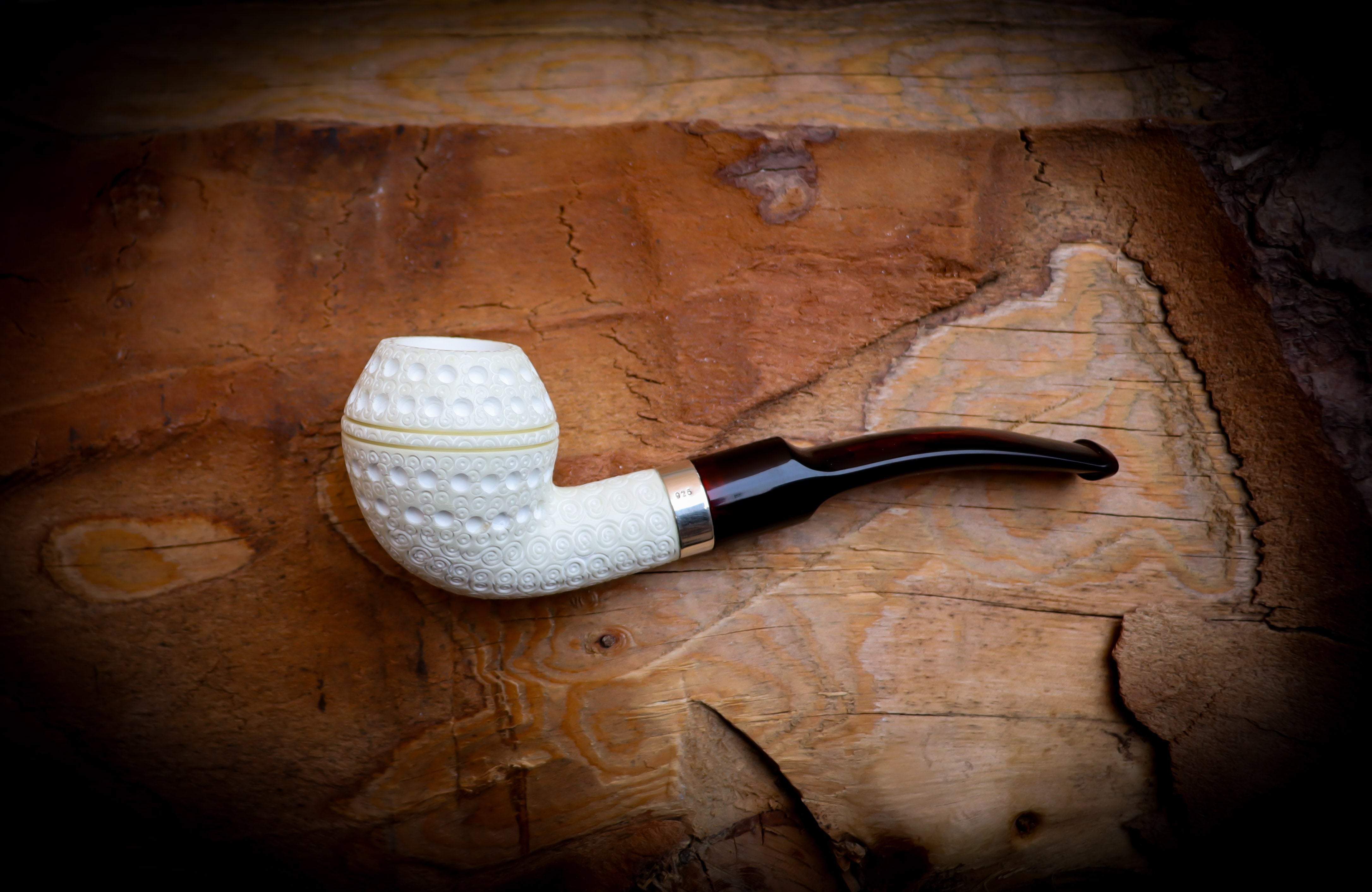Silver Embriodered Special Handmade Bulldog Meerschaum Pipe With Leather Case-Astaş Meerschaum