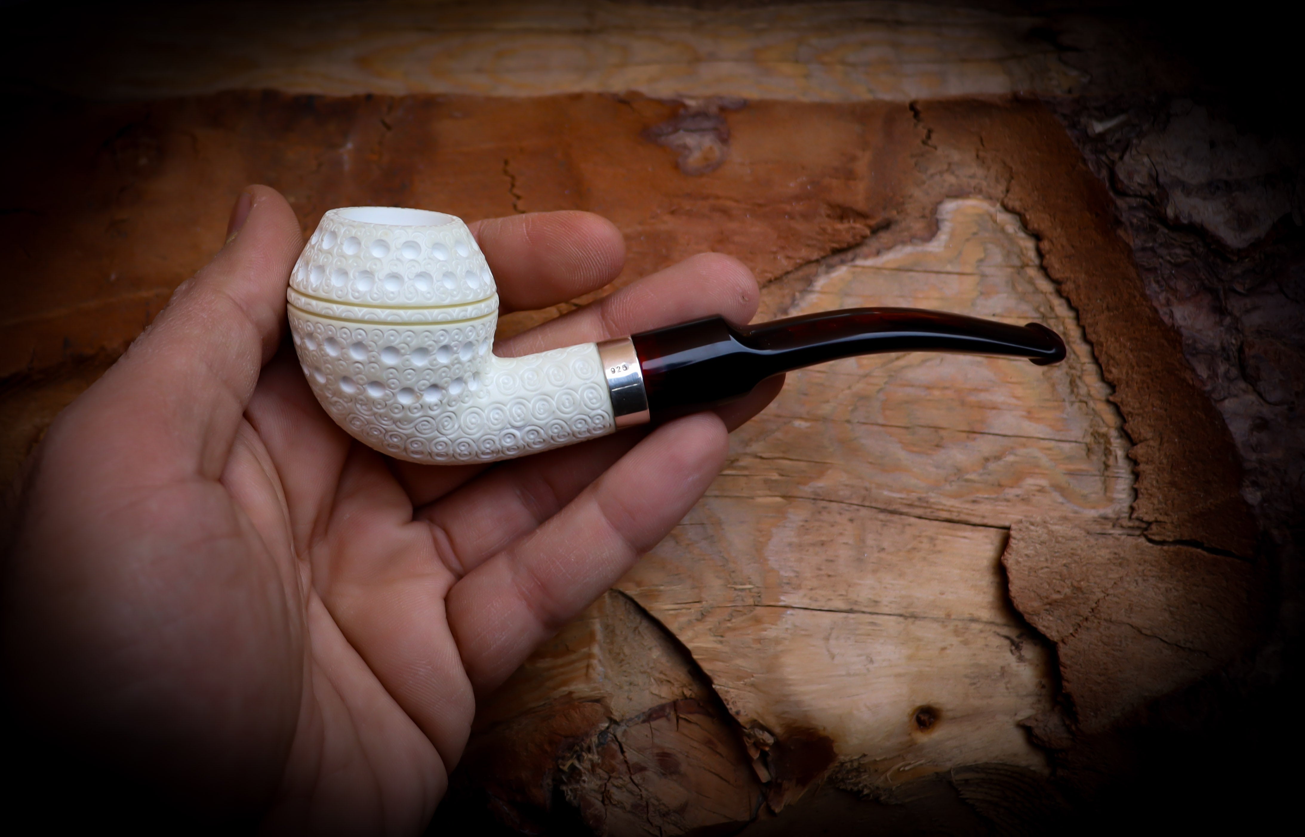 Silver Embriodered Special Handmade Bulldog Meerschaum Pipe With Leather Case-Astaş Meerschaum