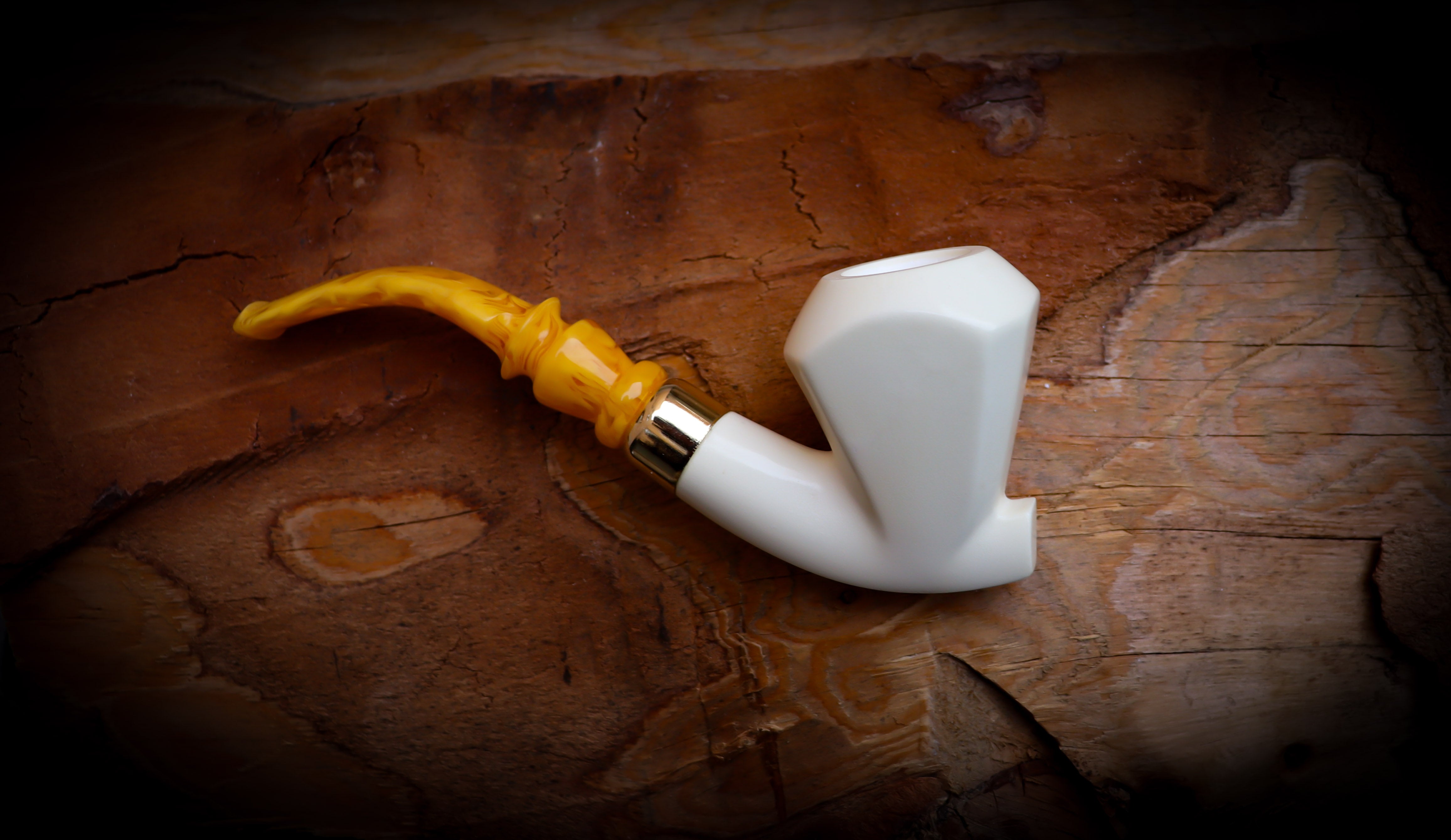 Smooth Special Handmade Large Size Freehand Panel Block Meerschaum Pipe With Leather Box- Astaş Meerschaum