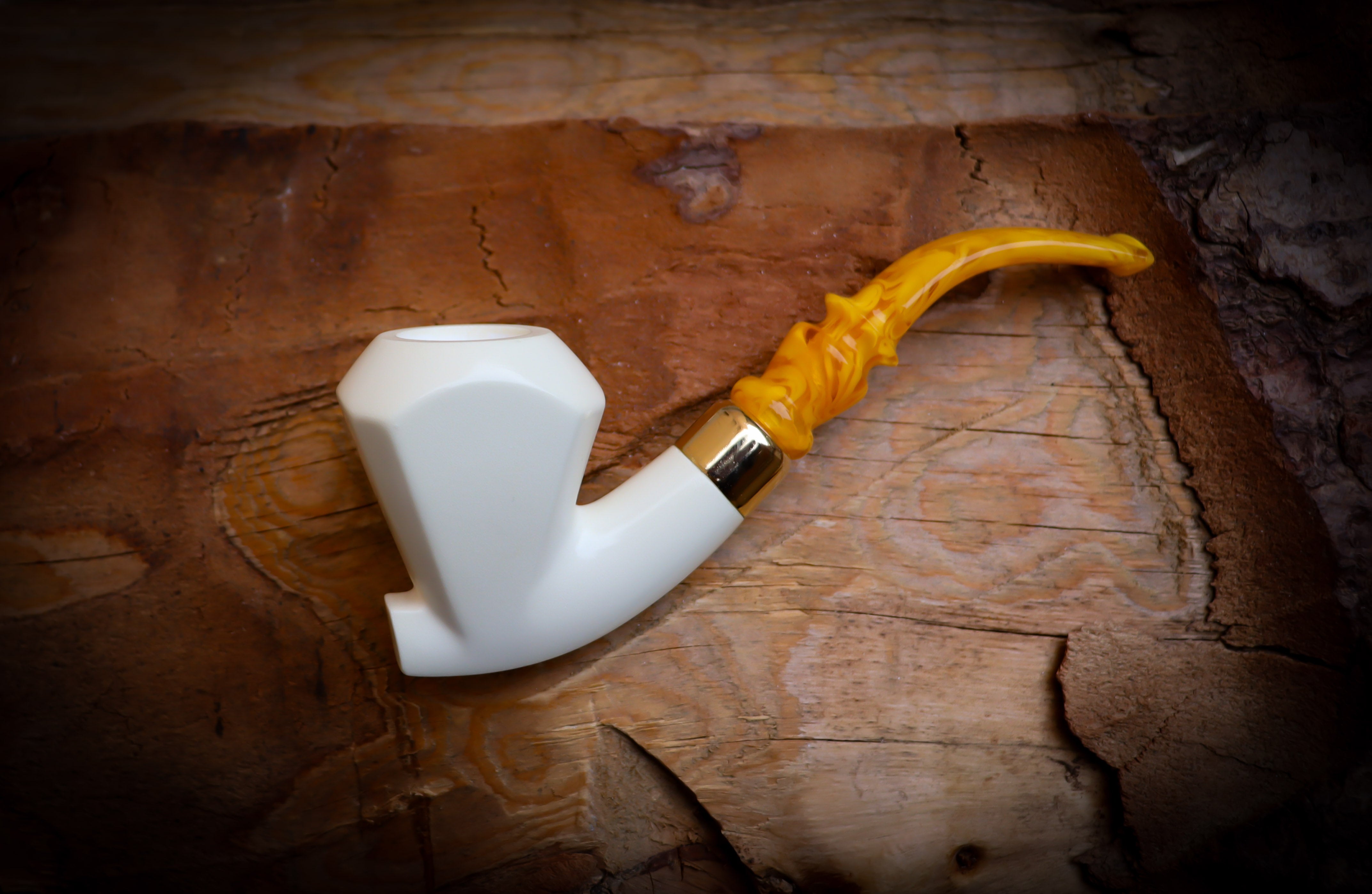 Smooth Special Handmade Large Size Freehand Panel Block Meerschaum Pipe With Leather Box- Astaş Meerschaum
