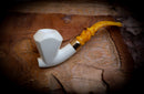 Smooth Special Handmade Large Size Freehand Panel Block Meerschaum Pipe With Leather Box- Astaş Meerschaum