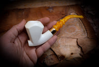 Smooth Special Handmade Large Size Freehand Panel Block Meerschaum Pipe With Leather Box- Astaş Meerschaum