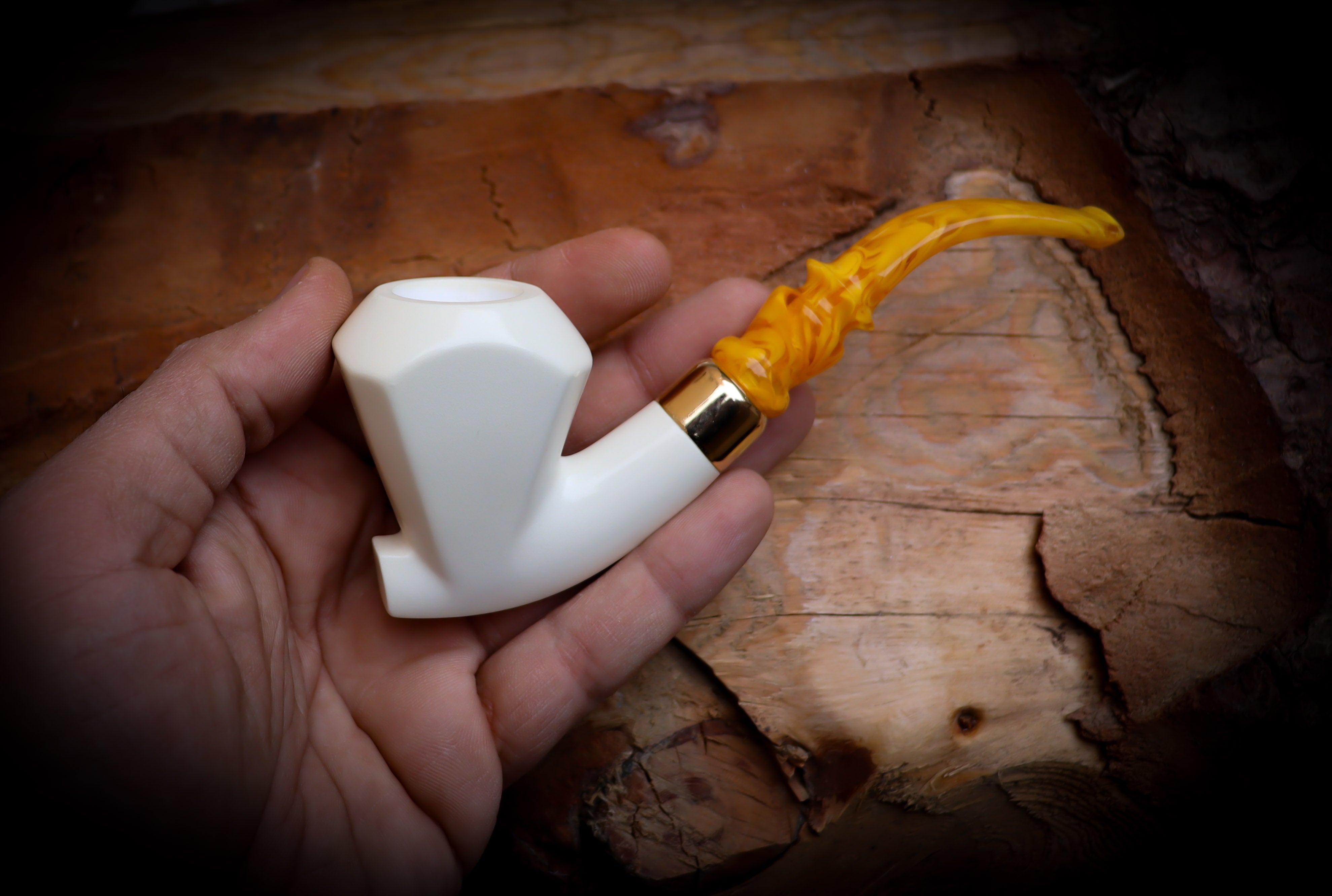 Smooth Special Handmade Large Size Freehand Panel Block Meerschaum Pipe With Leather Box- Astaş Meerschaum