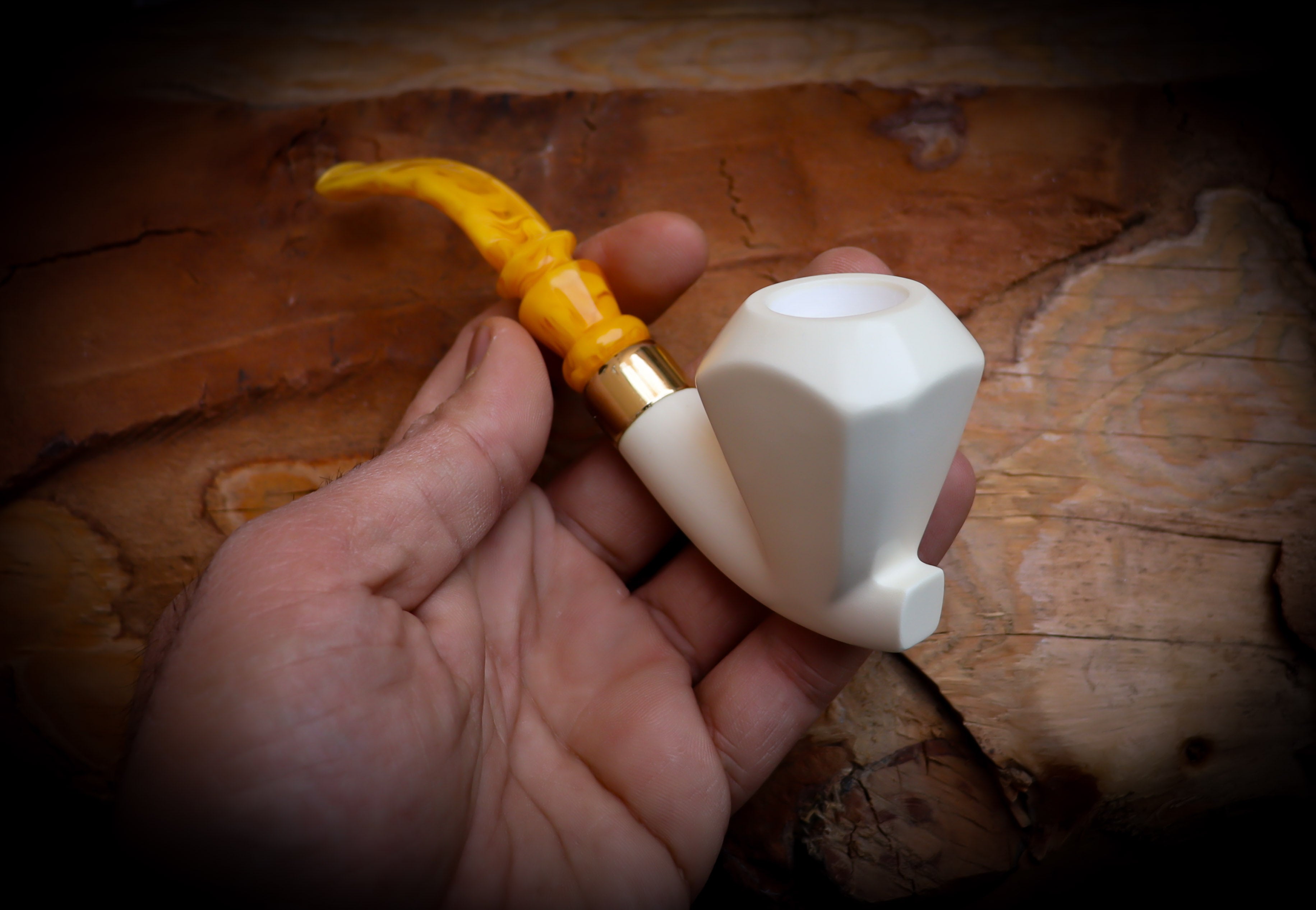 Smooth Special Handmade Large Size Freehand Panel Block Meerschaum Pipe With Leather Box- Astaş Meerschaum
