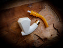 Smooth Special Handmade Large Size Freehand Panel Block Meerschaum Pipe With Leather Box- Astaş Meerschaum