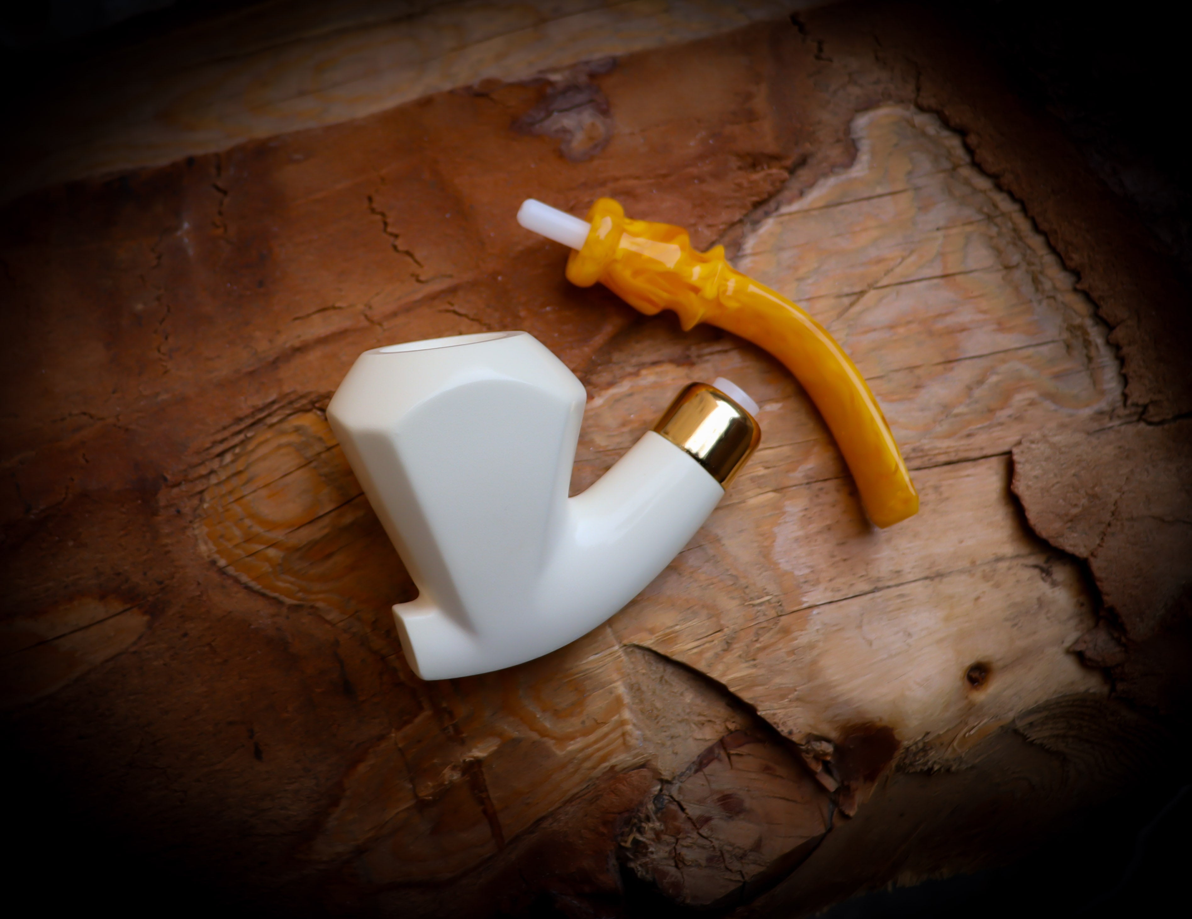 Smooth Special Handmade Large Size Freehand Panel Block Meerschaum Pipe With Leather Box- Astaş Meerschaum