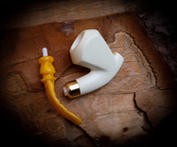 Smooth Special Handmade Large Size Freehand Panel Block Meerschaum Pipe With Leather Box- Astaş Meerschaum