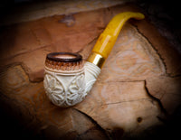 Calcined Floral Patterned Meerschaum Pipe With Leather Box-Astaş Meerschaum