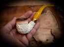 Calcined Floral Patterned Meerschaum Pipe With Leather Box-Astaş Meerschaum