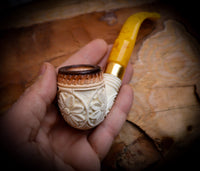 Calcined Floral Patterned Meerschaum Pipe With Leather Box-Astaş Meerschaum
