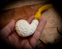 Calcined Floral Patterned Meerschaum Pipe With Leather Box-Astaş Meerschaum