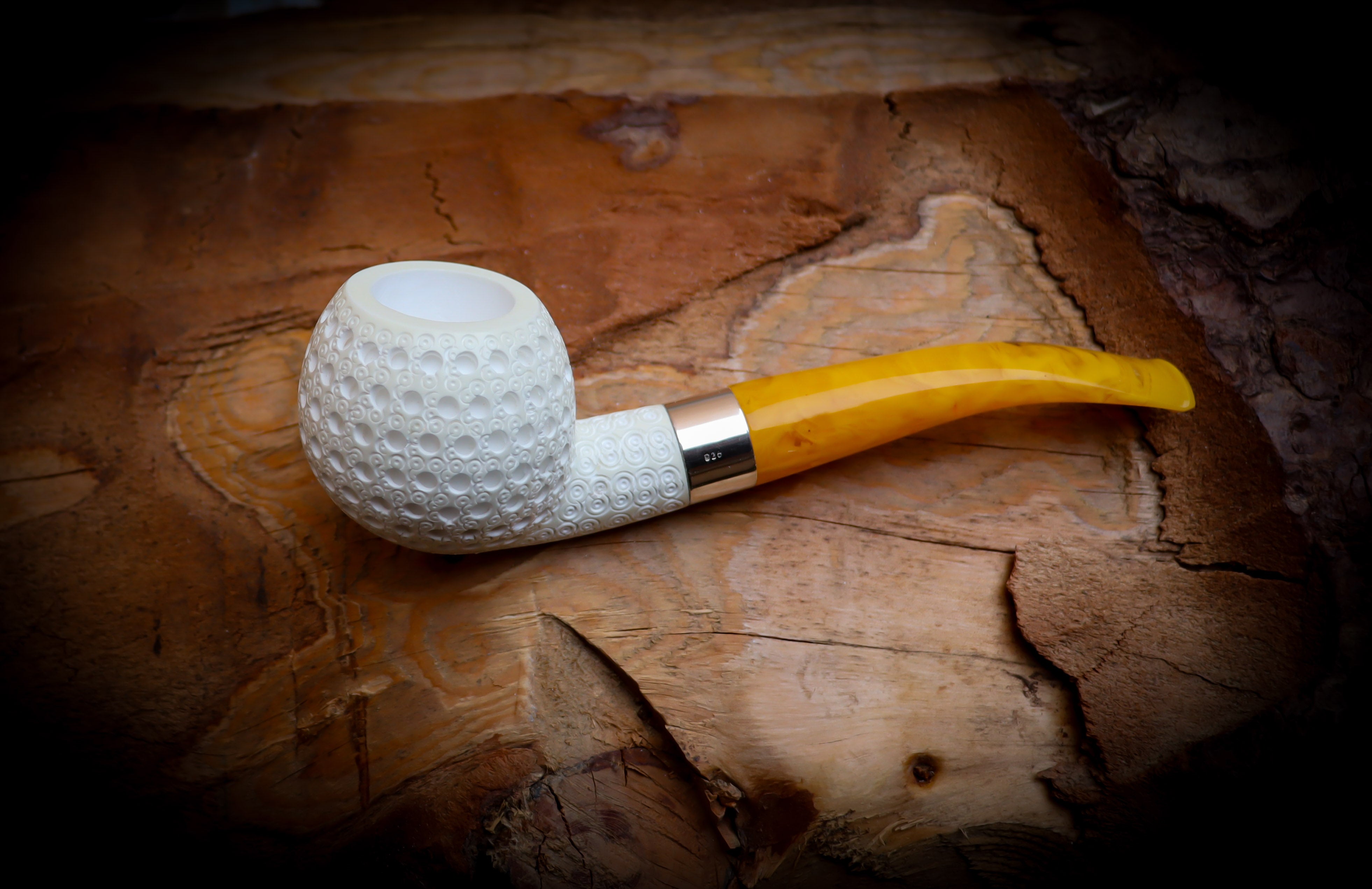 Silver Embriodered Special Handmade Apple Block Meerschaum Pipe With Leather Case- Astaş Meerschaum