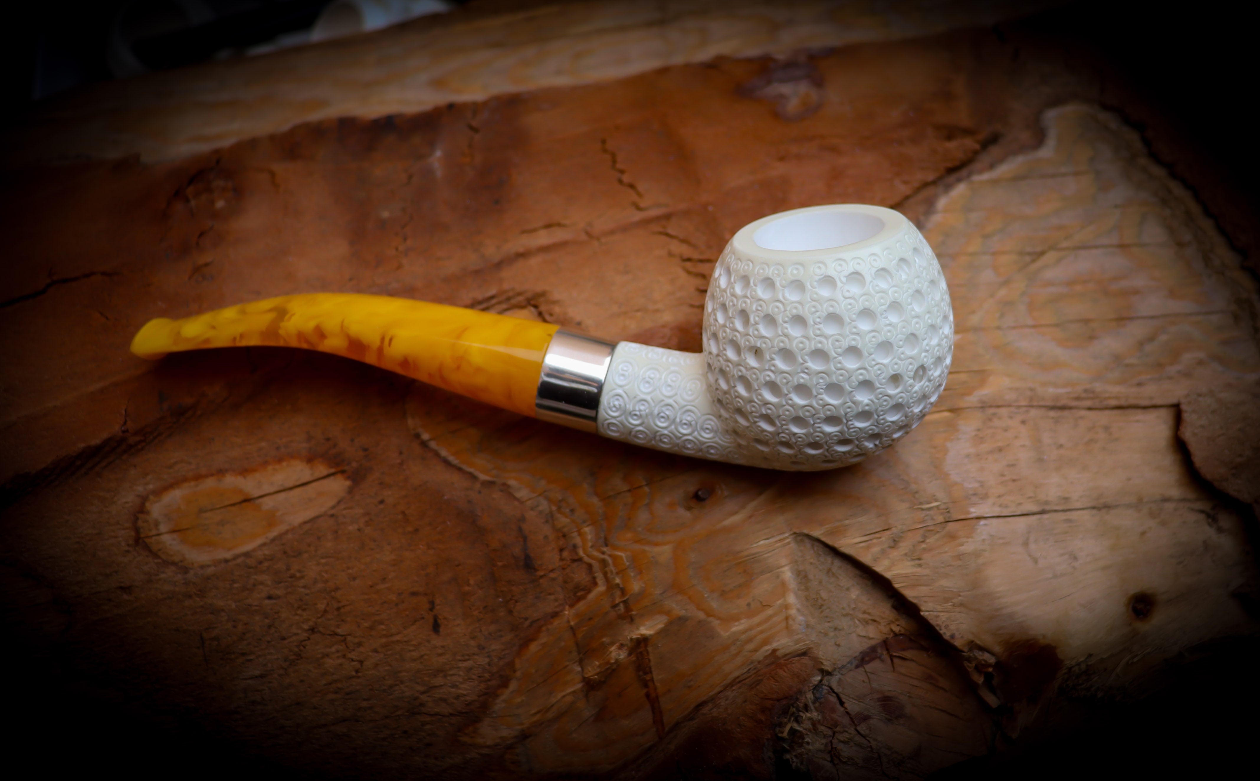 Silver Embriodered Special Handmade Apple Block Meerschaum Pipe With Leather Case- Astaş Meerschaum