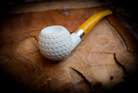 Silver Embriodered Special Handmade Apple Block Meerschaum Pipe With Leather Case- Astaş Meerschaum