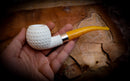Silver Embriodered Special Handmade Apple Block Meerschaum Pipe With Leather Case- Astaş Meerschaum