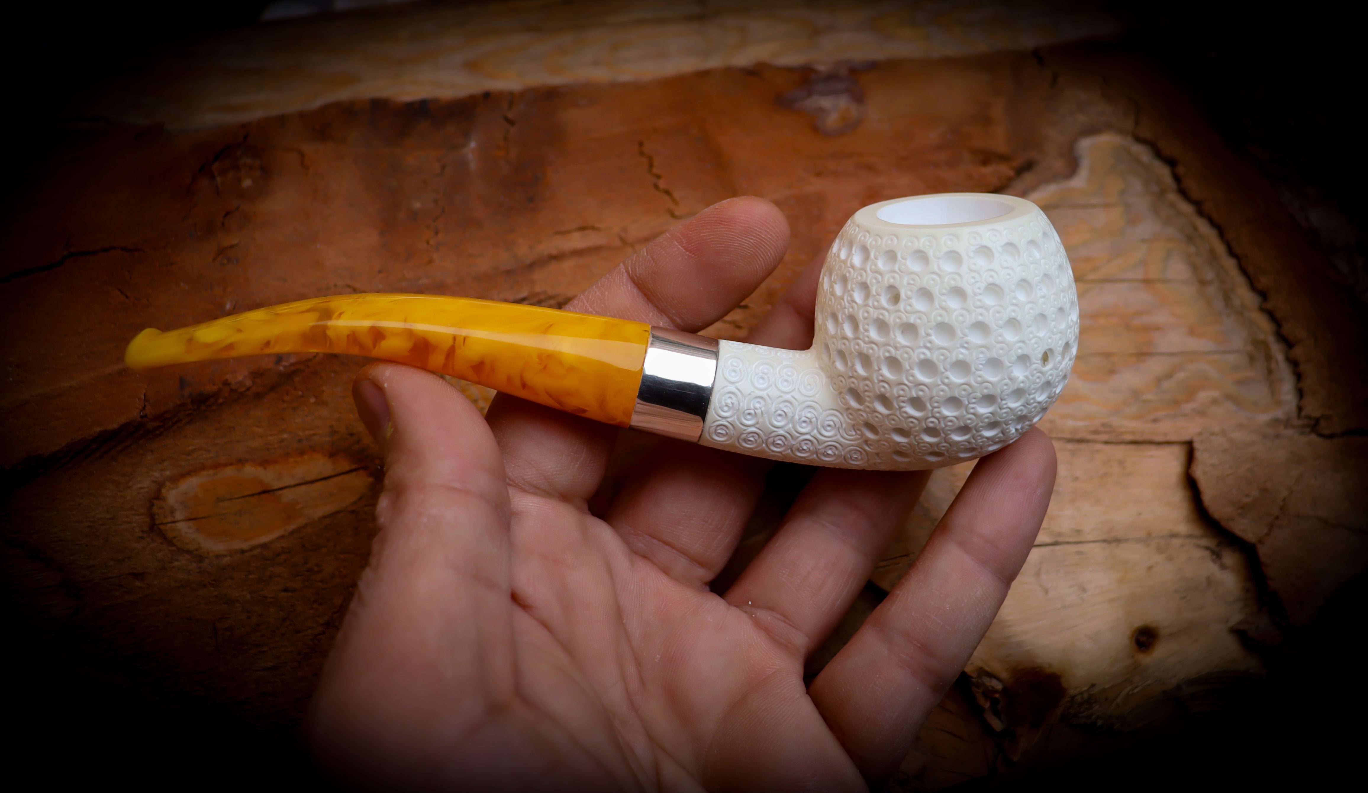 Silver Embriodered Special Handmade Apple Block Meerschaum Pipe With Leather Case- Astaş Meerschaum