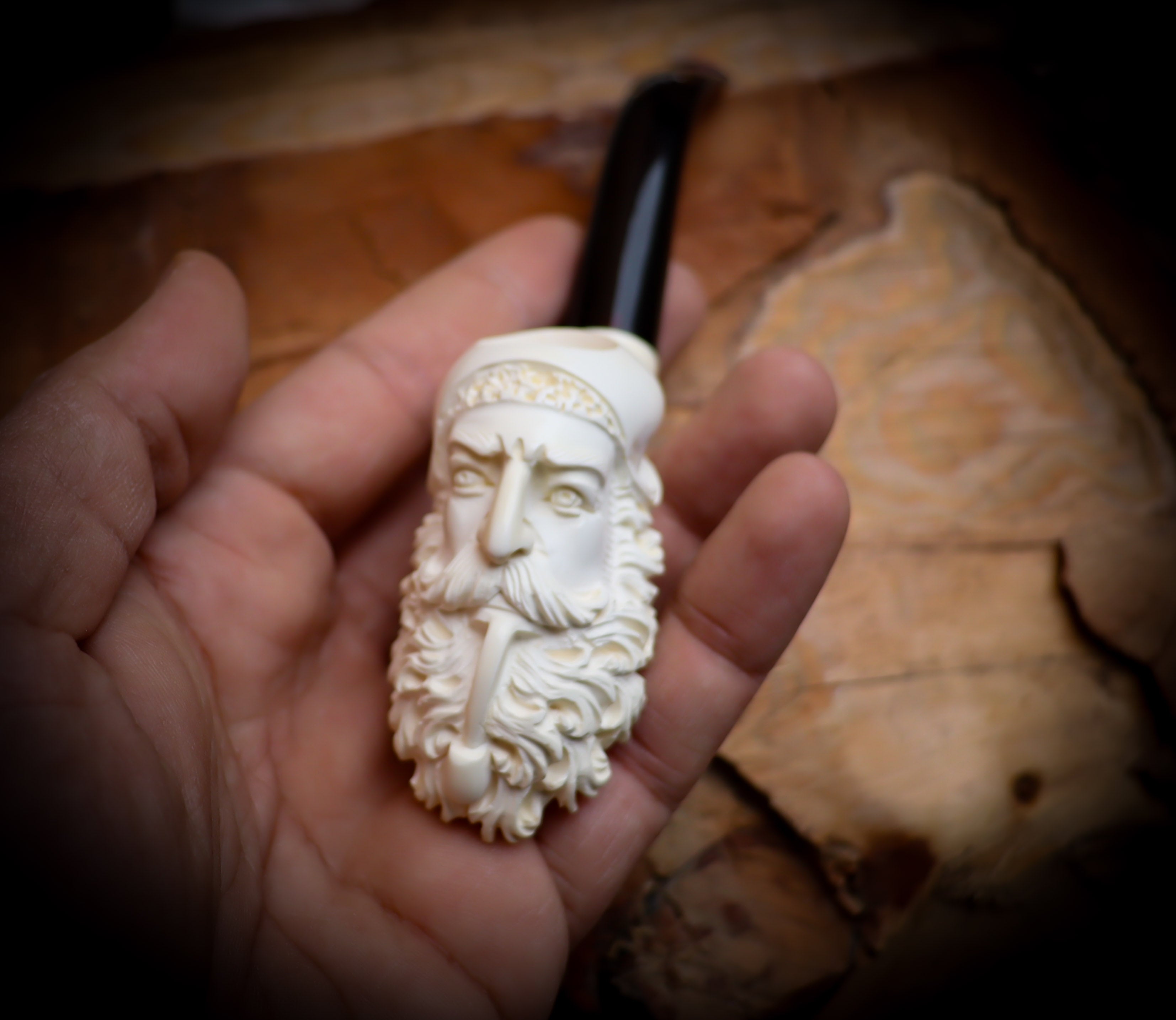 Special Handmade Dunhill Patterned Block Meerschaum Pipe With Leather Box