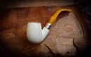 Translucent A+++,9MM Filtered Silver Spigot Smooth Special Handmade Bent Apple Block Meerschaum Pipe With Leather Box-Astaş Meerschaum