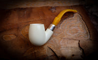 Translucent A+++,9MM Filtered Silver Spigot Smooth Special Handmade Bent Apple Block Meerschaum Pipe With Leather Box-Astaş Meerschaum