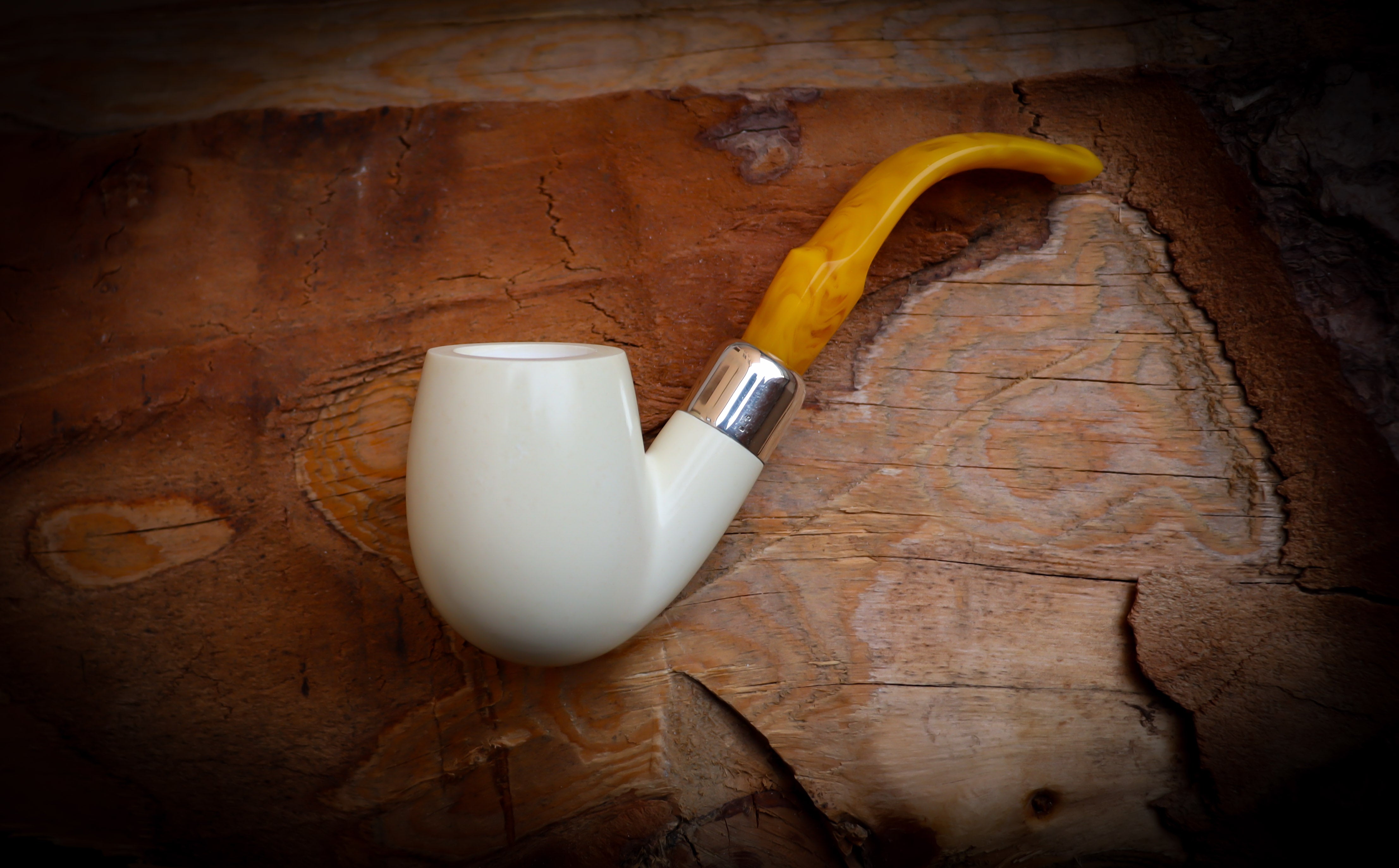 Translucent A+++,9MM Filtered Silver Spigot Smooth Special Handmade Bent Apple Block Meerschaum Pipe With Leather Box-Astaş Meerschaum