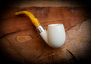 Translucent A+++,9MM Filtered Silver Spigot Smooth Special Handmade Bent Apple Block Meerschaum Pipe With Leather Box-Astaş Meerschaum