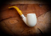 Translucent A+++,9MM Filtered Silver Spigot Smooth Special Handmade Bent Apple Block Meerschaum Pipe With Leather Box-Astaş Meerschaum