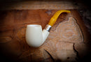 Translucent A+++,9MM Filtered Silver Spigot Smooth Special Handmade Bent Apple Block Meerschaum Pipe With Leather Box-Astaş Meerschaum