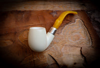 Translucent A+++,9MM Filtered Silver Spigot Smooth Special Handmade Bent Apple Block Meerschaum Pipe With Leather Box-Astaş Meerschaum