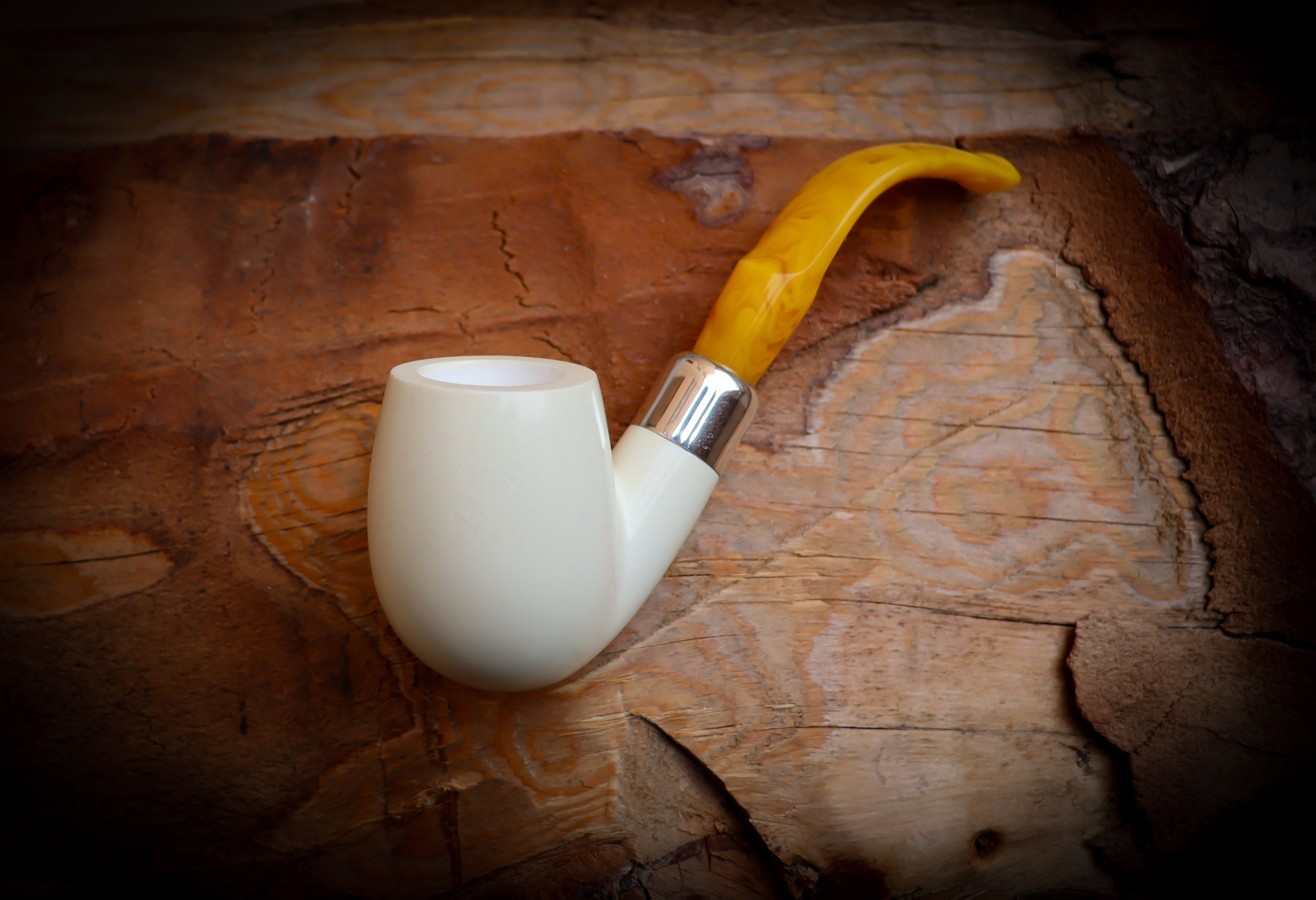Translucent A+++,9MM Filtered Silver Spigot Smooth Special Handmade Bent Apple Block Meerschaum Pipe With Leather Box-Astaş Meerschaum